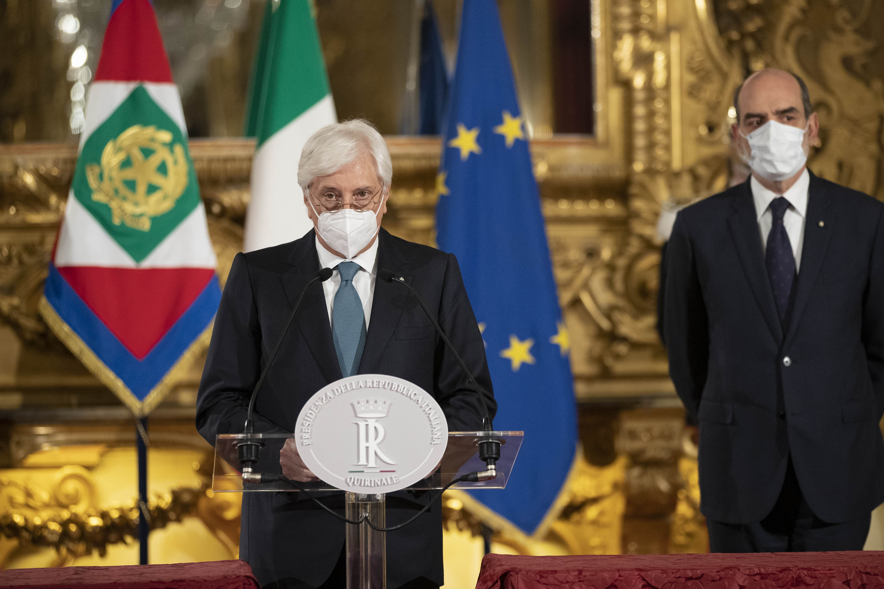 Il Segretario Generale della Presidenza della Repubblica,Dott. Ugo Zampetti, annuncia lo scioglimento della riserva del Prof Mario Draghi
