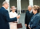S.M. la Regina Elisabetta II e il Principe Filippo con il Presidente della Repubblica Carlo Azeglio Ciampi e la moglie Franca Pilla durante l'arrivo al Quirinale.