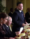 Il Presidente Ciampi con il Re di Giordania Abdullah II e la Regina Rania al pranzo ufficiiale.