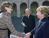 L'incontro tra la Signora Franca Pilla Ciampi e Asma Akhras, moglie del Presidente della Repubblica Araba Siriana Bashar Al-Assad, al suo arrivo al Quirinale.