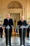 Il Presidente Ciampi con il Presidente della Repubblica Federale di Germania Johannes Rau,durante l'incontro con la stampa al termine dell'incontro al Quirinale.