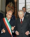 Il Presidente Ciampi con il Sindaco Gabriele Albertini al termine della visita alla Mostra &quot;Amedeo Modigliani.L'Angelo dal volto severo&quot; allestita a Palazzo Reale