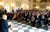 Il Presidente Ciampi durante il suo intervento, nel Salone degli Svizzeri, in occasione dell'incontro con le Autorit&#224; politiche, civili, militari, religiose ed i Sindaci della Provincia di Massa Carrara.