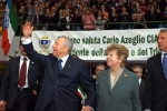 Il Presidente Ciampi con la moglie Franca al suo arrivo al Palamilone.