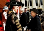 Il Presidente Ciampi, in compagnia della moglie Franca, all'arrivo alla Guildhall (City di Londra) accolti da Lord Mayor e Lady Mayoress