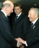 Il Presidente Ciampi con a fianco il Presidente della Repubblica di Bulgaria, Georgi Parvanov, saluta il Primo Ministro Simone di Sassonia-Coburgo Gotha, in occasione del Pranzo di Stato.