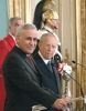 Il Presidente Ciampi con Moshe Katsav, Presidente dello Stato d'Israele, durante l'incontro con la stampa.