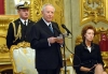 Il Presidente Ciampi, a fianco il Ministro Letizia Moratti, rivolge il suo indirizzo di saluto ai presenti in occasione della cerimonia di consegna dei diplomi di benemerenza di Prima Classe con Medaglia d'Oro ai Benemeriti della Scuola, della Cultura e dell'Arte, conferiti per l'anno 2005.