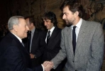 Il Presidente Ciampi in occasione dell'incontro con il Consiglio di Presidenza, il Consiglio Direttivo ed i Candidati ai Premi David di Donatello. Nella foto il Presidente con Nanni Moretti e Sergio Rubini.