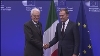 Arrivo del Presidente Mattarella al Consiglio Europeo, accolto dal Presidente Donald Tusk