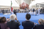 Il Presidente Mattarella con il Ministro Trenta e il Ministro Di Maio a Castellammare di Stabia alla cerimonia di varo della nave “Trieste” della Marina Militare 