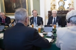Il Presidente Sergio Mattarella con il Presidente Federale della Repubblica d'Austria Alexander Van der Bellen,durante i colloqui con le rispettive delegazioni, in occasione della visita di Stato nella Repubblica d'Austria