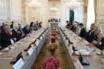 Il Presidente Sergio Mattarella al Palazzo della Cancelleria Federale nel corso dell'incontro con il Ministro della Digitalizzazione e dell'Economia, Elisabeth Udolf-Strobl e le rispettive delegazioni
