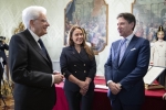 Il Presidente della Repubblica Sergio Mattarella con il Presidente del Consiglio dei Ministri, Giuseppe Conte e il Ministro senza portafoglio, Alessandra Locatelli in occasione del giuramento