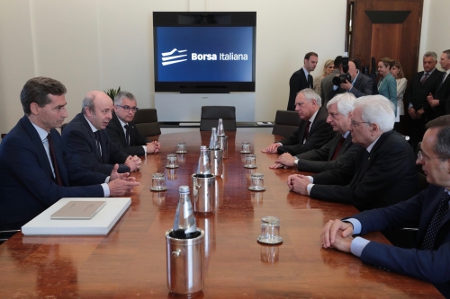 Il Presidente della Repubblica Sergio Mattarella con i vertici di Borsa Italiana, in occasione del 100° anniversario della sua costituzione