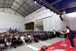 Il Presidente Sergio Mattarella nel corso dell'intervento di Egle Possetti, Presidente del Comitato dei Familiari delle Vittime del crollo del Ponte Morandi