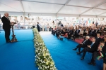 Il Presidente Sergio Mattarella,durante l'intervento del Presidente della Repubblica Federale di Germania Frank-Walter Steinmeier a Fivizzano,in occasione della commemorazione del 75° anniversario degli eccidi