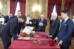 Il Presidente della Repubblica Sergio Mattarella con l'on. Dario Franceschini, Ministro per i Beni e le Attività Culturali e del Turismo, in occasione del giuramento