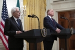 Il Presidente della Repubblica Sergio Mattarella con il Presidente degli Stati Uniti d’America Donald Trump nel corso della conferenza stampa congiunta
