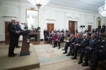 Il Presidente della Repubblica Sergio Mattarella con il Presidente degli Stati Uniti d'America Donald Trump nel corso della conferenza stampa congiunta