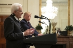 Il Presidente della Repubblica Sergio Mattarella con il Presidente degli Stati Uniti d'America Donald Trump nel corso della conferenza stampa congiunta