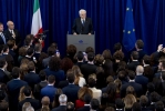 Il Presidente della Repubblica Sergio Mattarella nel corso dell’incontro con i funzionari italiani della BCE, in occasione della cerimona di commiato del Presidente della Banca Centrale Europea Mario Draghi