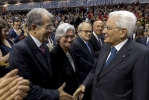 Il Presidente della Repubblica Sergio Mattarella  con Romano Prodi, Rosy Bindi e Pierluigi Castagnetti, in occasione della cerimonia in ricordo del Sen. Benigno Zaccagnini, nel 30° anniversario della scomparsa