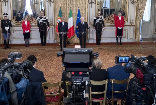 Il Presidente Sergio Mattarella con Marcelo Nuno Duarte Rebelo De Sousa, Presidente della Repubblica Portoghese, in visita di Stato