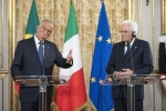 Il Presidente Sergio Mattarella e Marcelo Nuno Duarte Rebelo De Sousa, Presidente della Repubblica Portoghese, durante le dichiarazioni alla stampa
