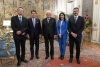 Il Presidente Sergio Mattarella e il Presidente del Consiglio Giuseppe Conte con il Ministro dell’Istruzione, On. Lucia Azzolina, il Ministro dell’Università e della Ricerca, Prof. Gaetano Manfredi e il Sottosegretario di Stato alla Presidenza del Consiglio dei Ministri Riccardo Fraccaro