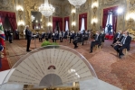 Il Presidente Sergio Mattarella in occasione dell'incontro con i componenti dell’Associazione Stampa Parlamentare e i giornalisti accreditati presso il Quirinale per la consegna del “Ventaglio” da parte dell’Associazione Stampa Parlamentare