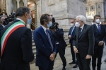 Il Presidente della Repubblica Sergio Mattarella al Duomo di Milano,con il Ministro dei Beni Culturali Dario Franceschini,con Attilio Fontana,Presidente della Regione Lombardia,con Giuseppe Sala, Sindaco di Milano,in occasione della Messa da Requiem di Giuseppe Verdi,in memoria delle vittime del Covid-19