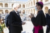 Il Presidente Sergio Mattarella con S.E. Mons. Fabio Dal Cin, Arcivescovo Prelato di Loreto e Delegato Pontificio, alla celebrazione giubilare in occasione della accensione della Lampada per la pace 
