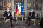 Il Presidente Sergio Mattarella con il Presidente della Repubblica Federale di Germania Frank-Walter Steinmeier, durante i colloqui, in occasione della visita ufficiale.
