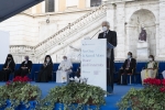 Il Presidente Sergio Mattarella alla cerimonia conclusiva dell’incontro internazionale di preghiera per la pace tra le grandi religioni mondiali dal titolo “Nessuno si salva da solo – pace e fraternità" 
