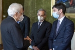 Il Presidente della Repubblica Sergio Mattarella con Roberto Speranza, Ministro della Salute e Francesco Maria Giro, Segretario di Presidenza del Senato della Repubblica, in occasione della cerimonia di celebrazione de “I Giorni della Ricerca”