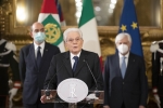 Il Presidente Sergio Mattarella durante le dichiarazioni alla stampa al termine delle consultazioni
