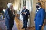 Il Presidente della Repubblica Sergio Mattarella con Rodolfo Ziberna sindaco di Gorizia,e con Klemen Miklavic sindaco di Nova Gorica  
