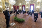 Il Presidente Sergio Mattarella nel corso dell'incontro con una rappresentanza di Carabinieri, in occasione del 207° anniversario della costituzione dell’Arma 