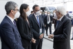 Il Presidente Sergio Mattarella accolto dal Antonio Caruso, Direttore ENAC di Linate, Michaela Castelli, Presidente di SEA e da Armando Brunini, Amministratore delegato di SEA, al suo arrivo alla nuova area 
imbarchi dell’Aeroporto di Milano Linate