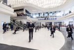 Il Presidente Sergio Mattarella assiste alla proiezione di un video in occasione dell'inaugurazione della nuova area imbarchi dell’Aeroporto di Milano Linate