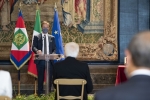 Il Presidente della Repubblica Sergio Mattarella durante l'intervento di Massimiliano Fedriga, Presidente della Conferenza delle Regioni e delle Province Autonome
