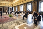 Il Presidente della Repubblica Sergio Mattarella durante l'intervento di Massimiliano Fedriga, Presidente della Conferenza delle Regioni e delle Province Autonome
