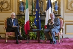 Il Presidente della Repubblica Sergio Mattarella con il Presidente del Sénat, Gérard Larcher, in occasione della visita di Stato nella Repubblica Francese