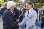 Il Presidente Sergio Mattarella con Roberto Mancini, in occasione dell'incontro del Presidente Sergio Mattarella con la Nazionale di calcio italiana, di ritorno dai Campionati europei, e con la Federazione Italiana Tennis, di ritorno dal Torneo di Wimbledon