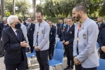 Il Presidente Sergio Mattarella con Giorgio Chiellini e Leonardo Bonucci, in occasione dell'incontro del Presidente Sergio Mattarella con la Nazionale di calcio italiana, di ritorno dai Campionati europei, e con la Federazione Italiana Tennis, di ritorno dal Torneo di Wimbledon