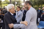 Il Presidente Sergio Mattarella con Giorgio Chiellini, al termine dell'incontro con la Nazionale di calcio italiana, di ritorno dai Campionati europei, e con la Federazione Italiana Tennis, di ritorno dal Torneo di Wimbledon