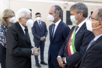 Il Presidente Sergio Mattarella accolto da  Luca Zaia, Presidente della Regione Veneto, Luigi Brugnaro, Sindaco di Venezia e Vittorio Zappalorto, Prefetto di Venezia, al suo arrivo all’Arsenale – Campo la Tana