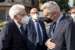 Il Presidente Sergio Mattarella accolto da Lorenzo Guerini, Ministro della Difesa e Rappresentante di Governo, al suo arrivo a Porta San Paolo, in occasione della deposizione di una corone d’alloro  nel del 78° anniversario della Difesa di Roma