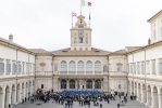 Il Presidente Sergio Mattarella e i Capi di Stato partecipanti alla XVI riunione del Gruppo Arraiolos nel corso delle dichiarazioni alla stampa